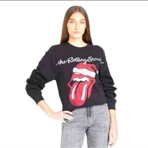 New the Rolling Stones Christmas Santa Hat Cropped fleece inside Sweatshirt